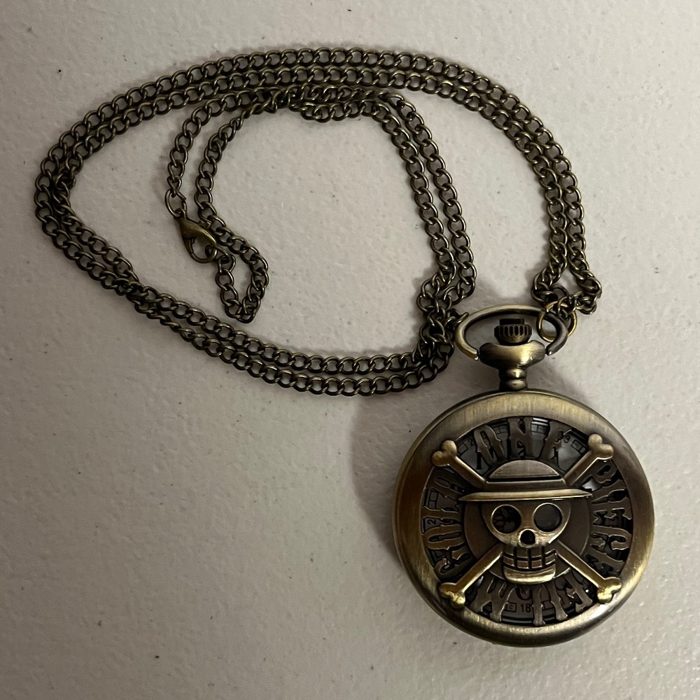 One Piece Logo Pocket Watch Brown Tan White Watches Time Pocketwatch